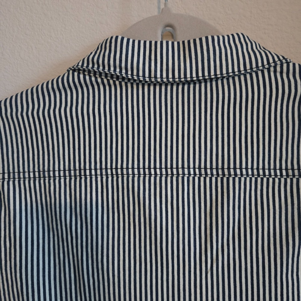 Justify Jumpsuit Shorts Womens Small Blue White Striped Belted Romper Zipper - Picture 6 of 12